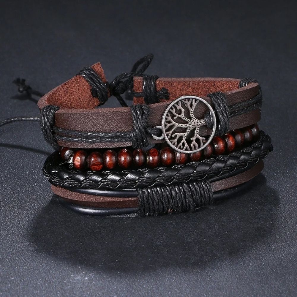 Leather Tree of Life Bracelet Set